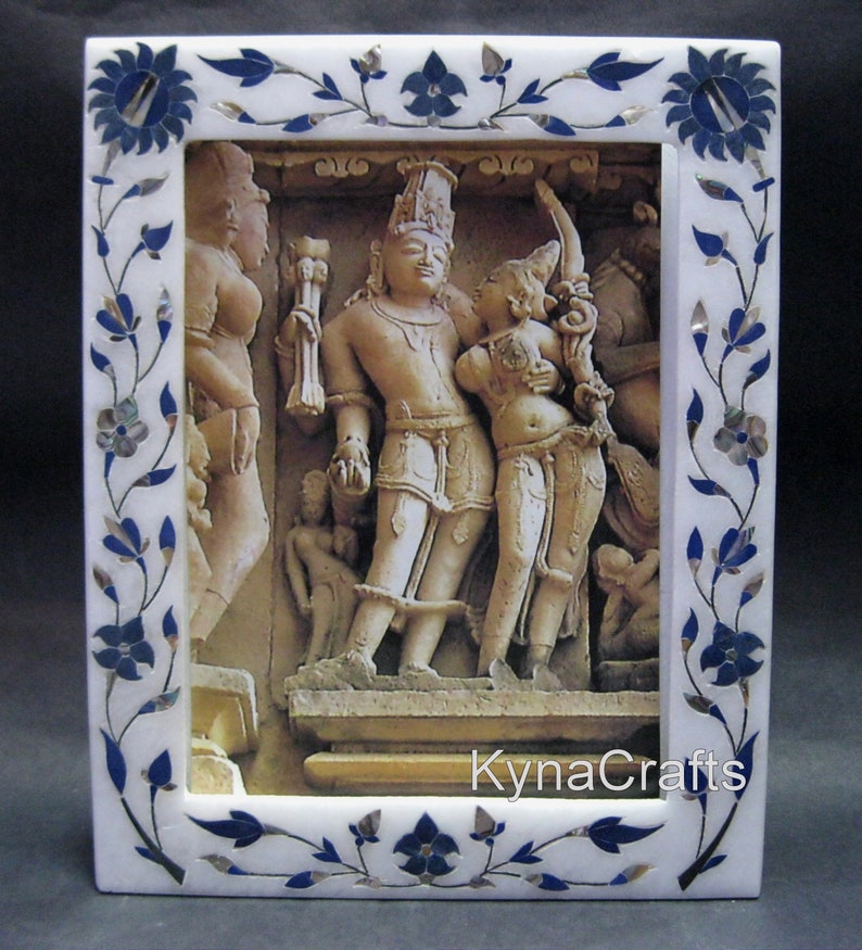 10 x 8 Inches White Marble Inlay Picture Frame Handcrafted Marble Frame with Pietra Dura Art for Birthday Gift from Indian Cottage Crafts