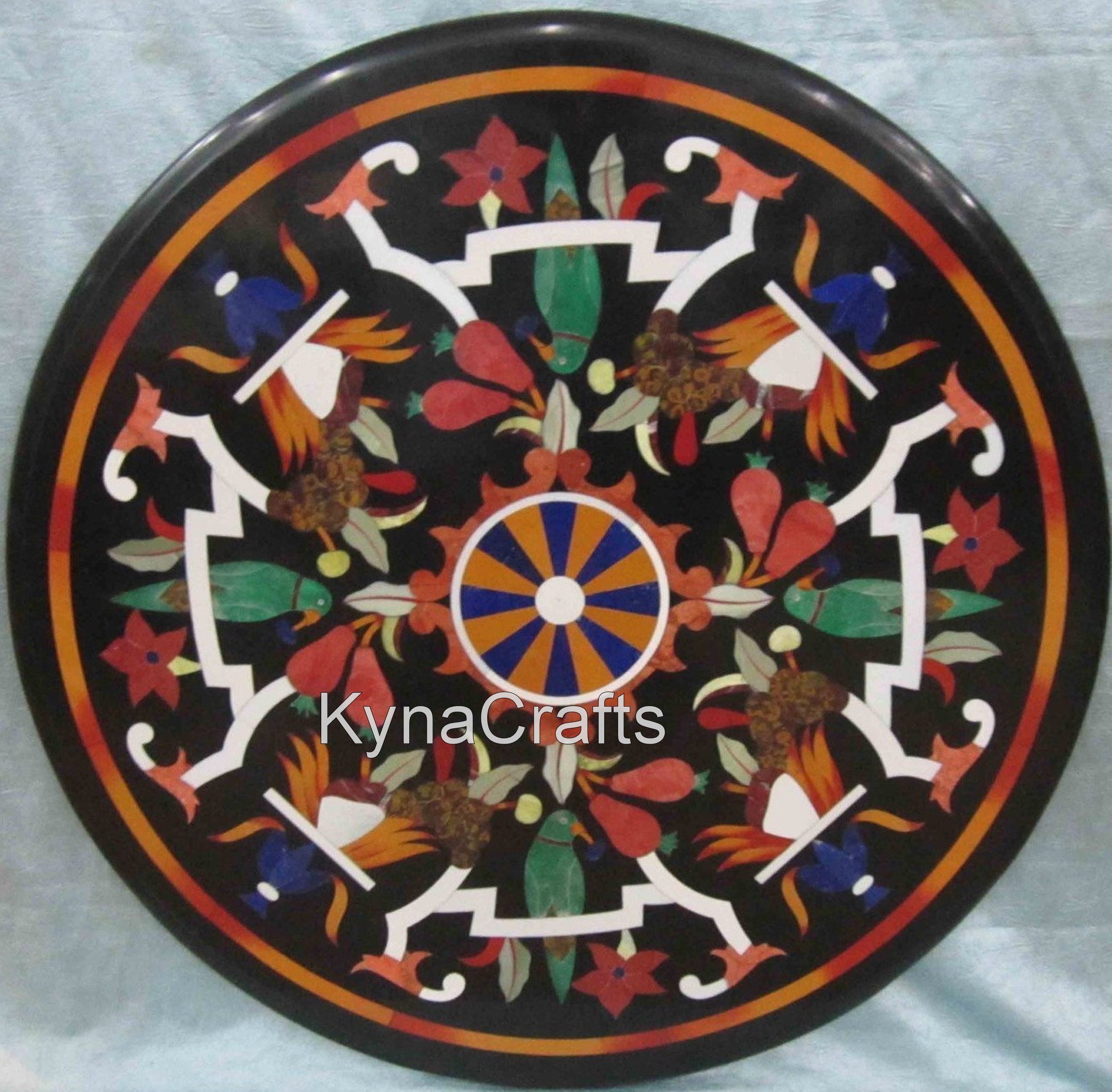 Schwarze Marmor CouchtischPlatte mit Pietra Dura Art Runder | Etsy