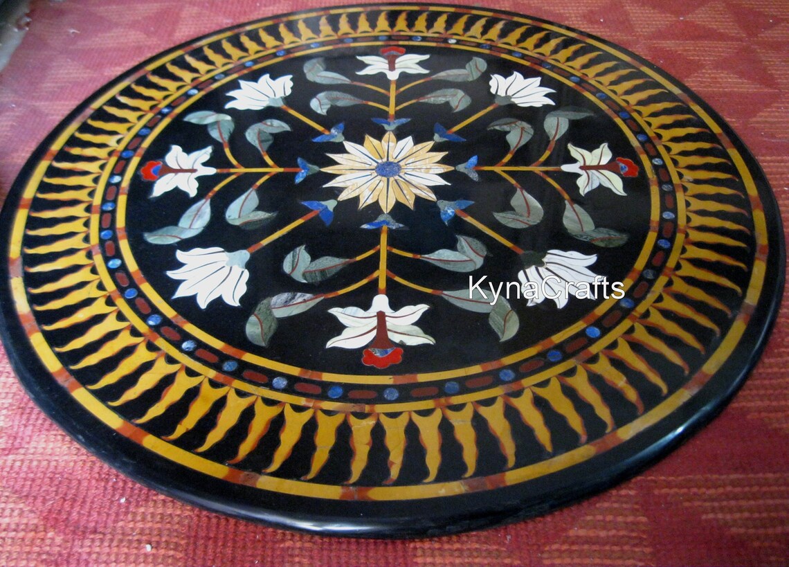 36 X 36 Inches Round Marble Kitchen Table Top Inlaid Semi Etsy
