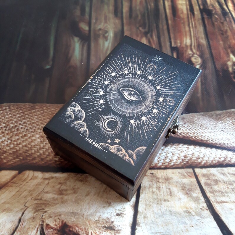 Tarot card box moon Tarot card holder Keepsake box Etsy