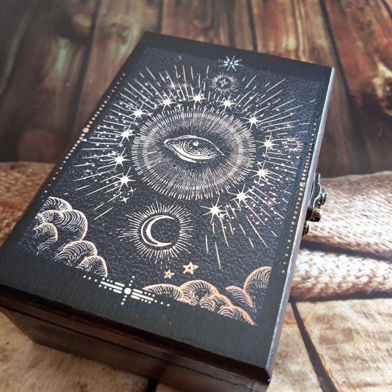 Tarot card box Wooden large jewelry box Witchcraft gifts Etsy