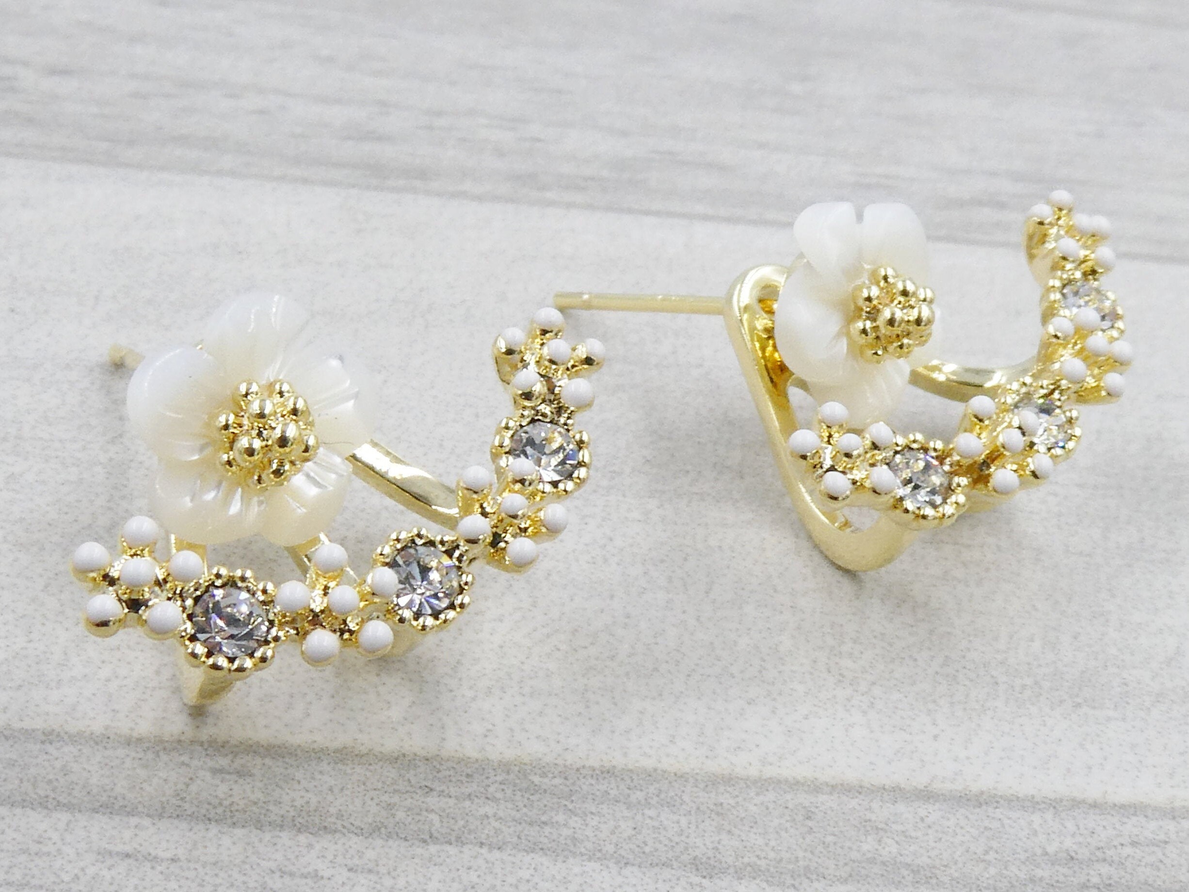 Flower Gold Ear Jacket Earrings Gold Ear Jacket Earrings Etsy