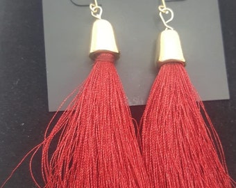 Mixit Dark Red Tassel Drop Earrings