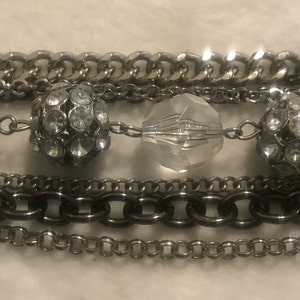 Silver Chain Bracelet with Rhinestone Balls - Adjustable