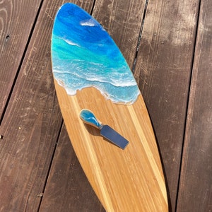 Ocean-Splashed Surfboard Bamboo Charcuterie Board-23”