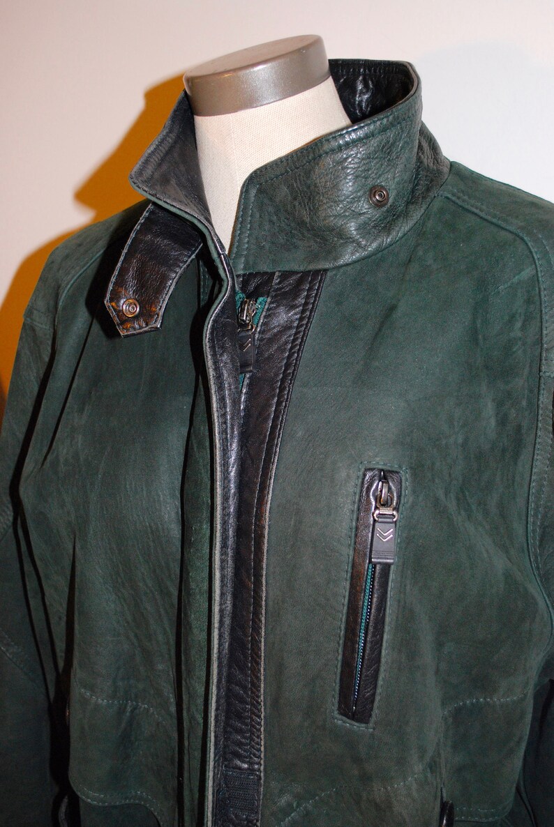 Vintage Green Leather Coat Size M