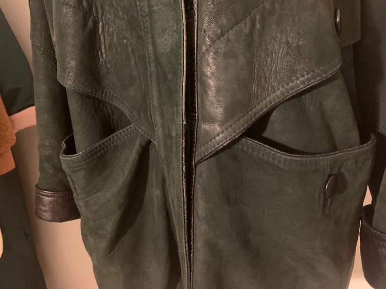 Vintage Green Leather Coat Size M