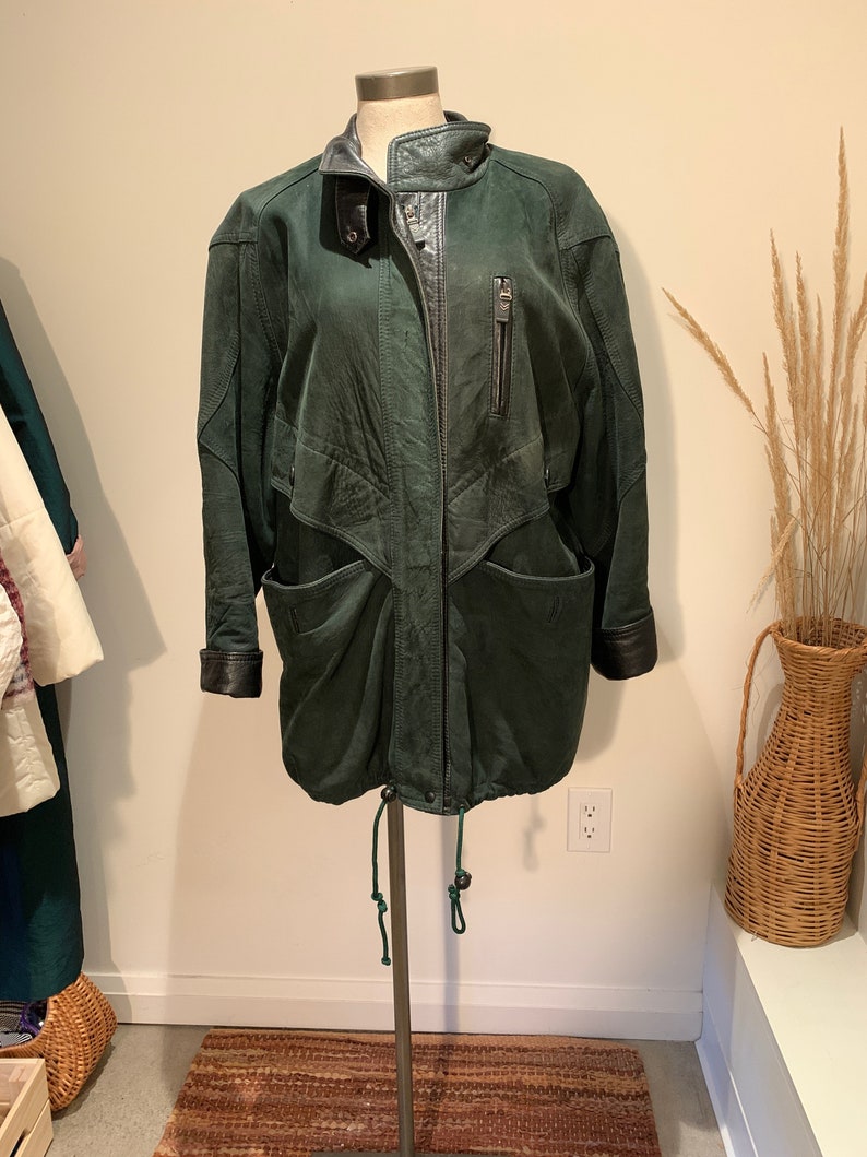 Vintage Green Leather Coat Size M