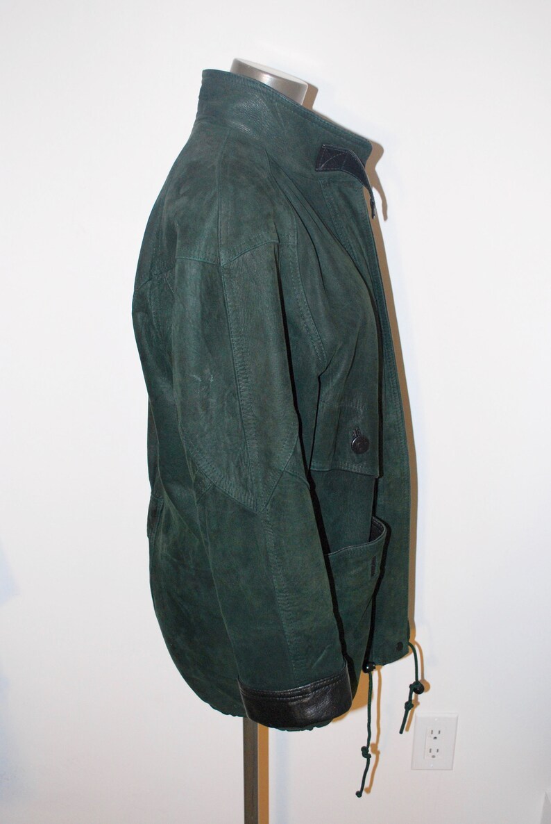 Vintage Green Leather Coat Size M