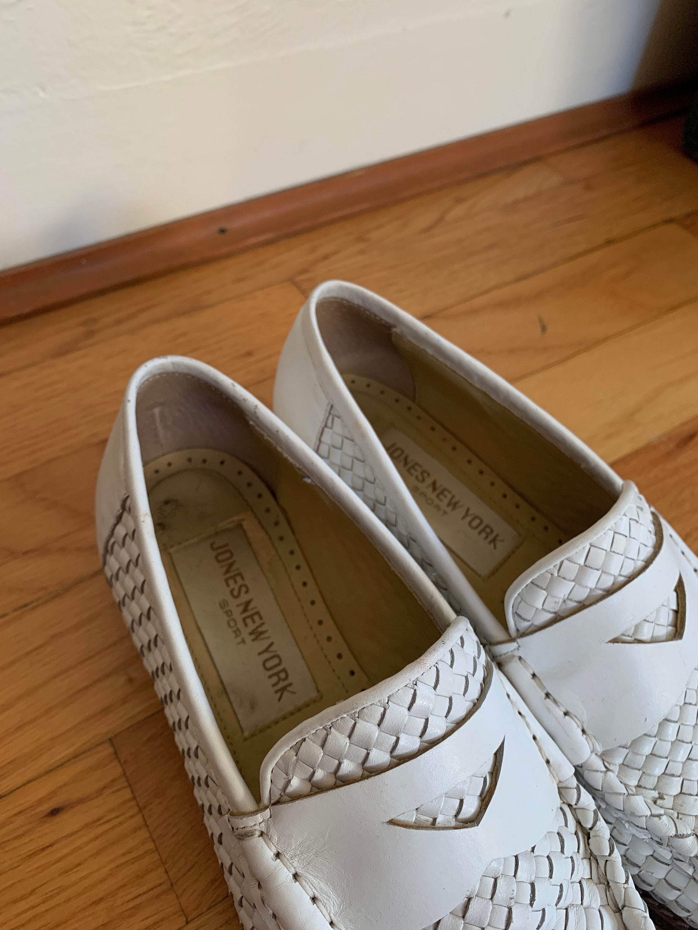 Woven White Leather Loafers Size 6 Etsy