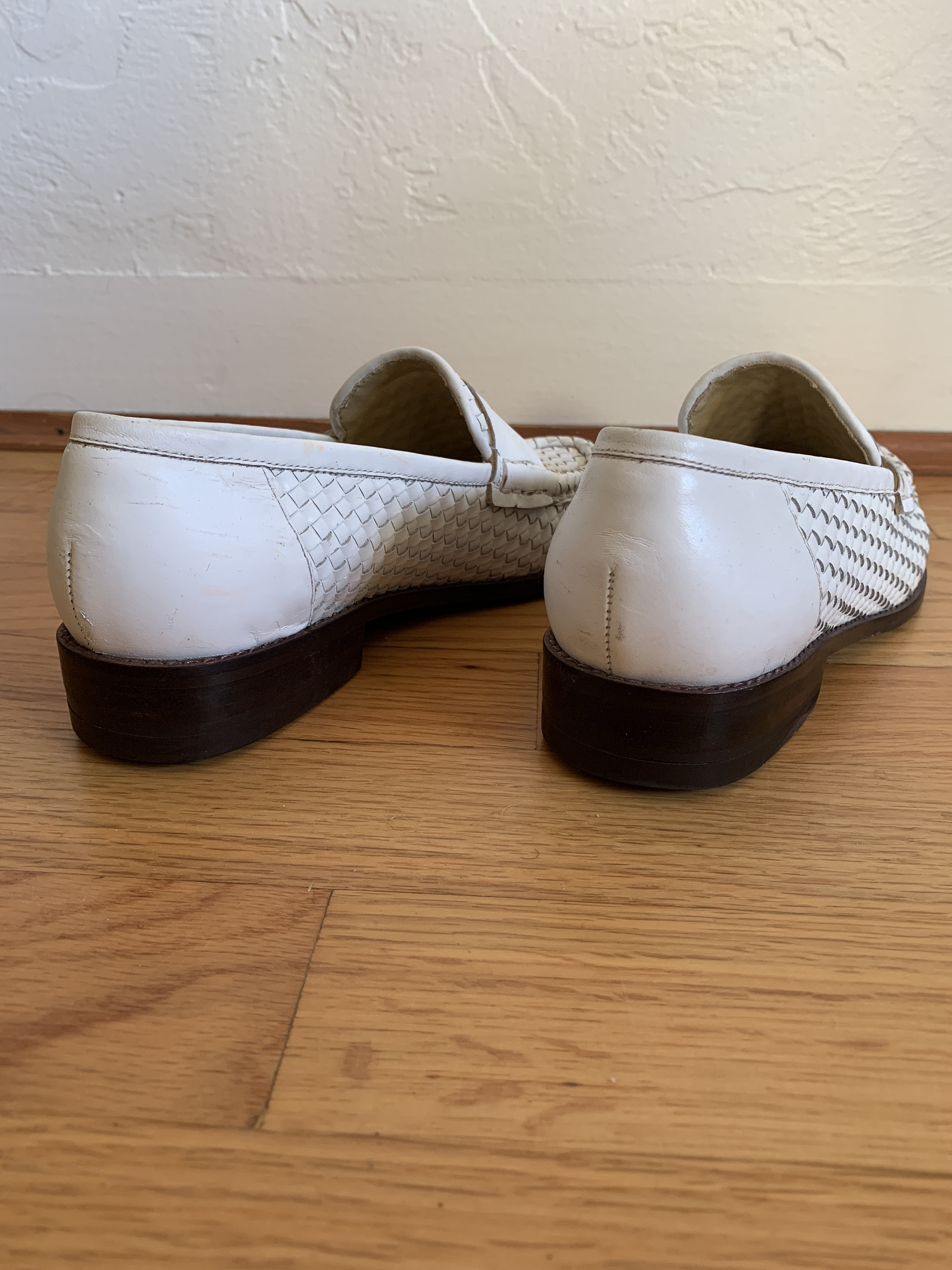 Woven White Leather Loafers Size 6 Etsy