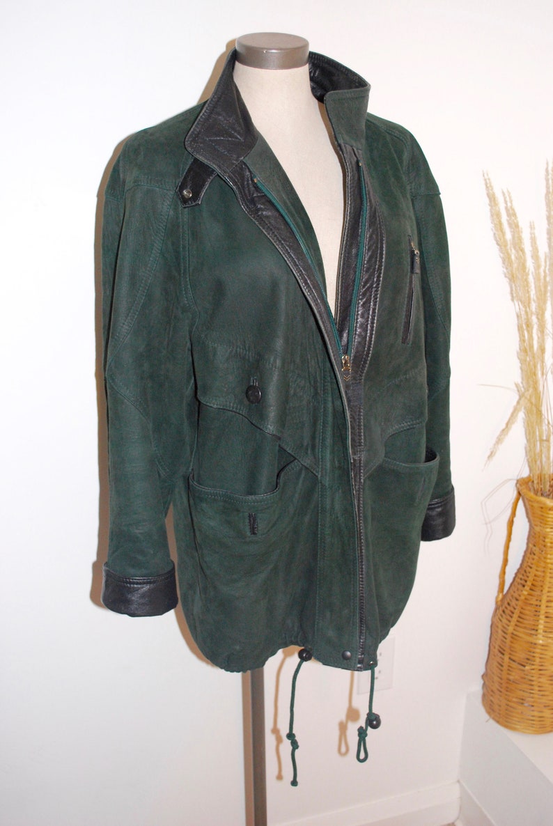 Vintage Green Leather Coat Size M