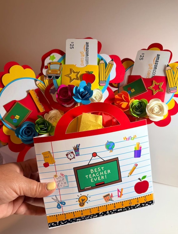 Teacher Appreciation Gift Bag with Paper Flowers | Gift Card Holder for Teacher | End of Year Teacher Gift | Handmade Teacher Thank You Gift