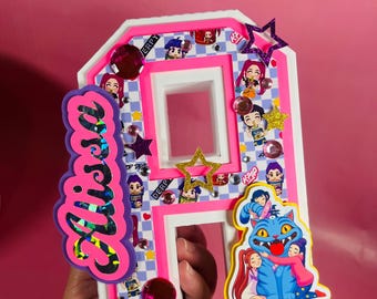 Personalisierter 3D-Buchstabe oder -Zahl | K-Pop-Dämonenjäger-Thema | Individuelle Namensdekoration für Partys | Tischdekoration für Geburtstage | 15 cm Papierkunst