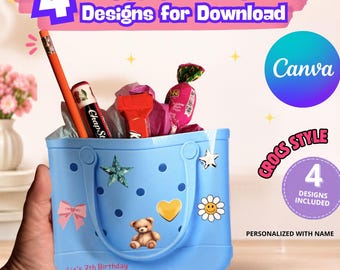Personalized Croc Style Birthday Bag PNG, Kids Party Favor Bag Design, Custom Name Birthday Basket, Digital Download, Pool Party Gift