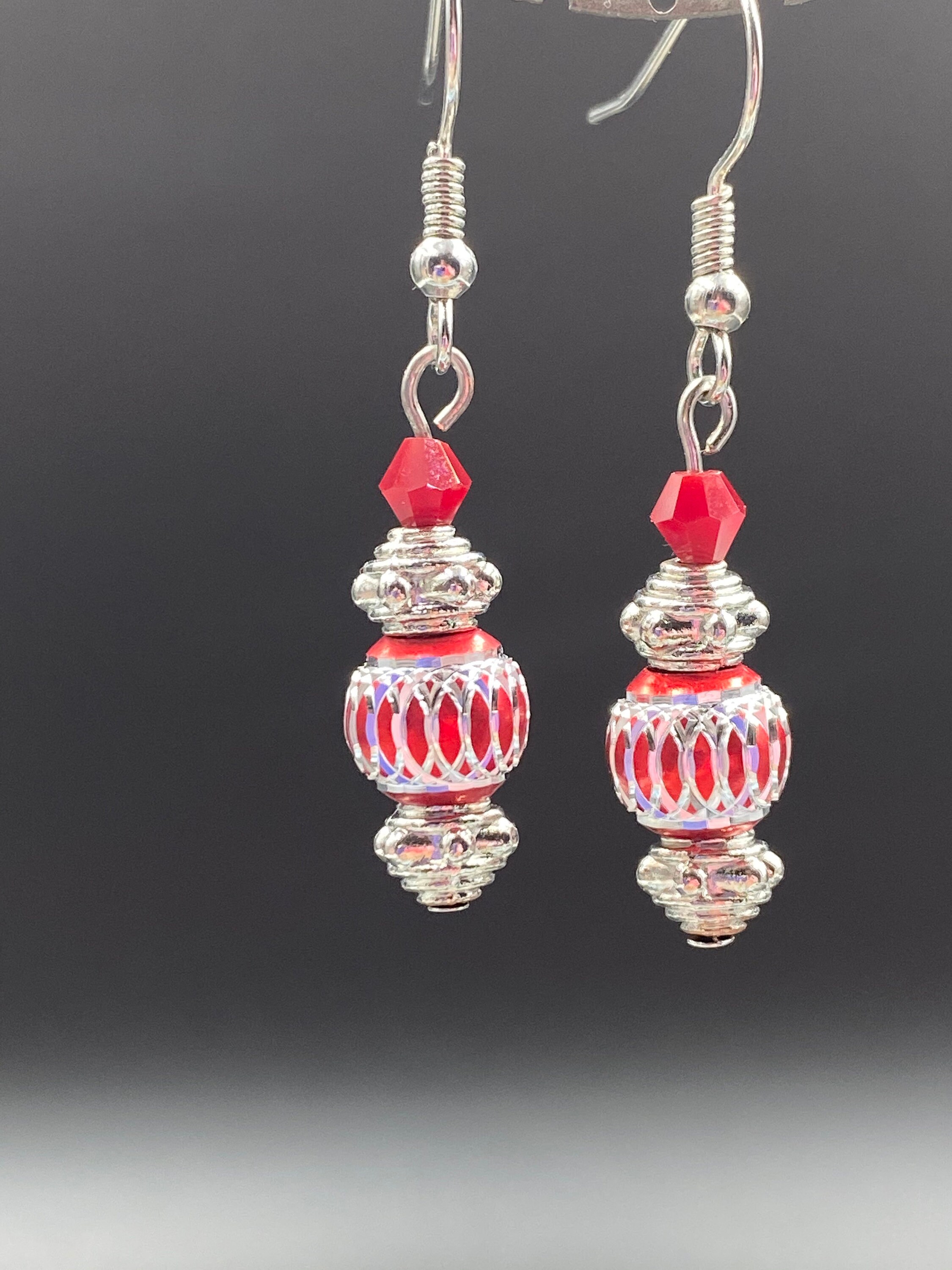Red & Silver Dangle Earrings Etsy