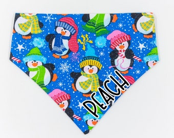 Personalised Dog Bandana | Christmas Dog Bandana | Puppy Bandana | Cat Bandana | Snow Penguins