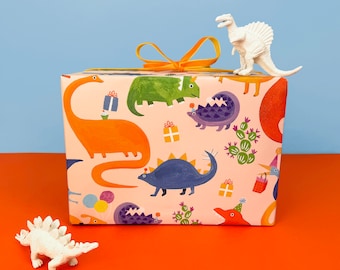 Fogli da regalo per compleanno di dinosauri/Carta da regalo colorata divertente/Lenzuola piatte da regalo per compleanno di dinosauri