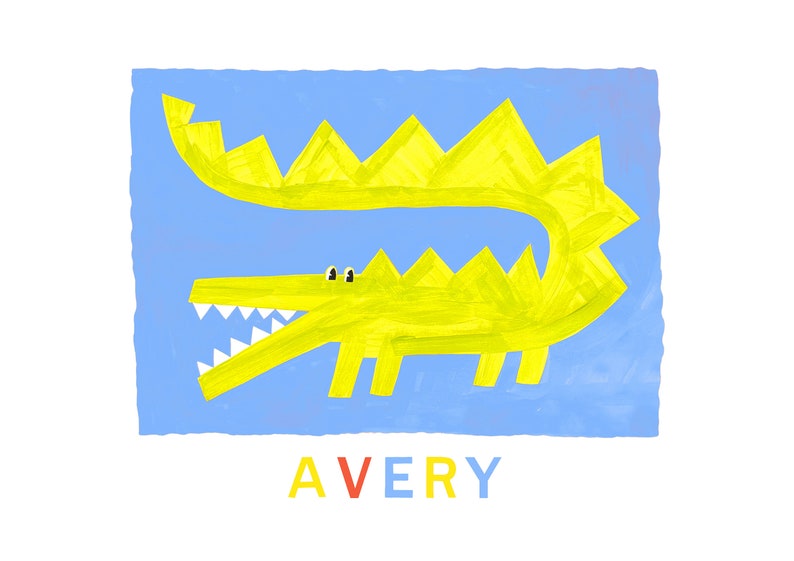 Personalised Alligator Crocodile Print for Kids Room Illustration Print from original painting image 4