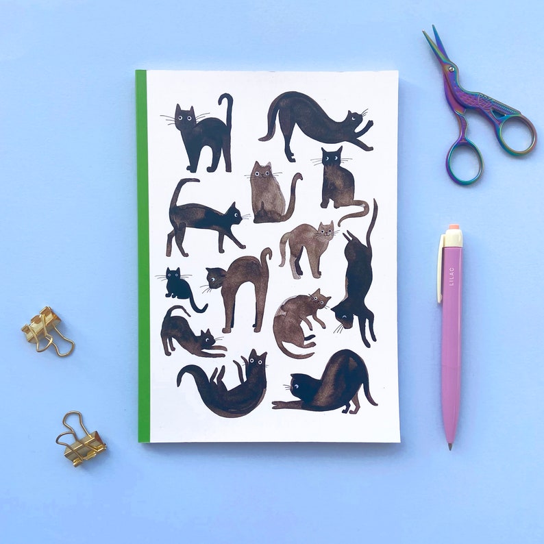 A5 Lined Notebook Black Cat Journal Cat Lover Gift back To School Ruled Notebook Planner image 1