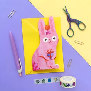 Geburtstags-Häschen-Gestanzte Karte | Osterkarte | Neues Baby Karte | Leer innen für Ihre eigene Nachricht