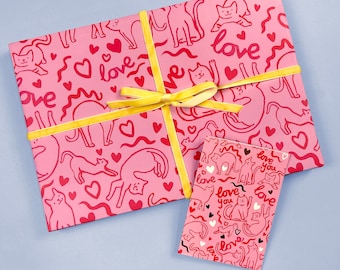 Love Cats Wrapping Paper / Gift Wrap Sheets.  Fun Colourful Wrapping Paper