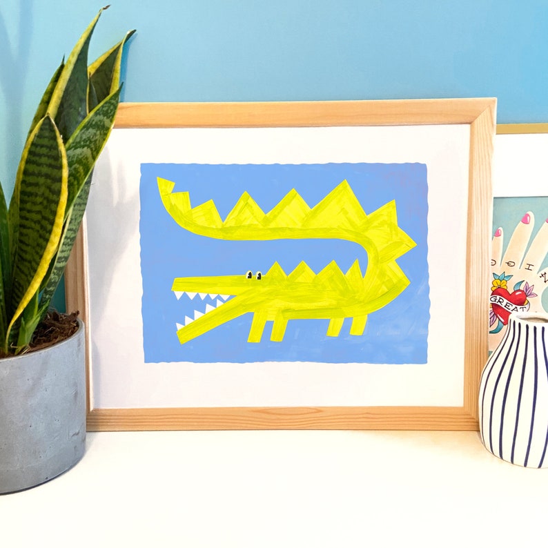 Personalised Alligator Crocodile Print for Kids Room Illustration Print from original painting image 3