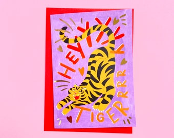 Heyyyyy Tiger Gold Foiled Card with Red FSC envelope. Blank Inside