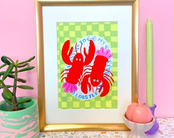 Lobster Love! Personalised Valentines Print - Wedding Gift -  Art Illustration - Giclee Print