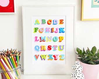 Rainbow Alphabet Saying Print from my original painting - Giclee Rainbow Print - New Baby Gift -Kids Room Decor