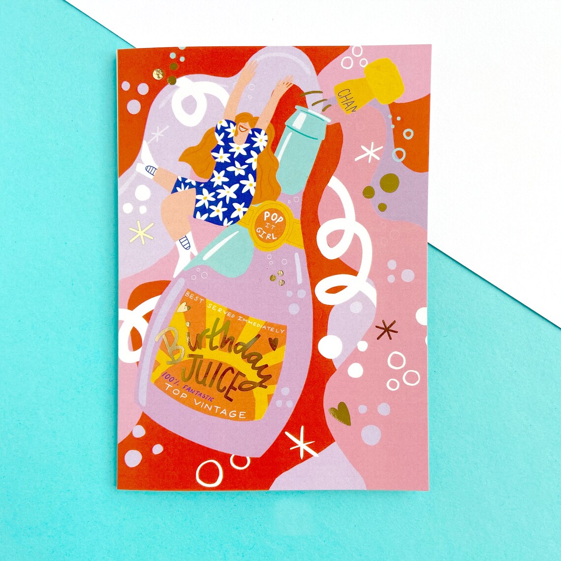 Birthday Juice Birthday Card Gold Foiled With Pale Pink FSC Etsy