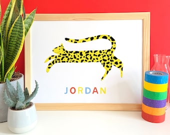 Personalised Name Leopard Jaguar Illustration Print from original painting