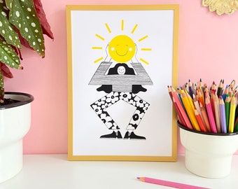 Positive Happy Art Print - Graphic Bold Nursery Kids Room Wall Decor - Positive Illustration - High Quality Giclee Print