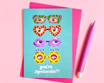 You're Spectacular Glasses Card with bright pink FSC envelope. Blank Inside