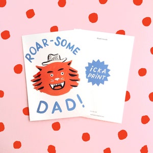 Roarsome Dad Fathers Day or Birthday Tiger Card with pale blue envelope featuring my original artwork. Blank Inside image 5