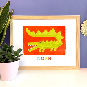 Personalised Alligator Crocodile Print for Kids Room Illustration Print from original painting image 2