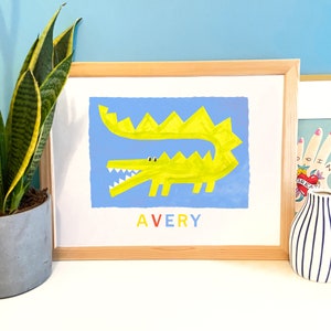 Personalised Alligator Crocodile Print for Kids Room Illustration Print from original painting image 1