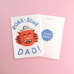 Roarsome Dad Fathers Day or Birthday Tiger Card with pale blue envelope featuring my original artwork. Blank Inside image 4