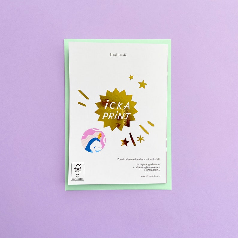 Super Mum Gold Foiled Card with pale green FSC certified envelope. Blank Inside image 5