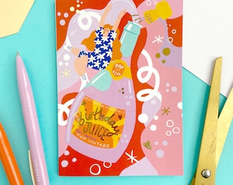 Birthday Juice! Birthday Card - Gold Foiled with pale pink FSC certified envelope. Blank Inside for your own message