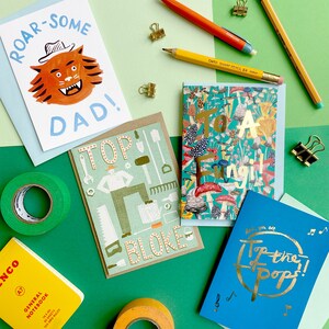 Roarsome Dad Fathers Day or Birthday Tiger Card with pale blue envelope featuring my original artwork. Blank Inside image 6