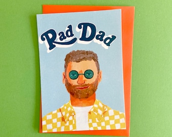 Rad Dad Birthday or Fathers Day Card with orange FSC envelope. Blank Inside