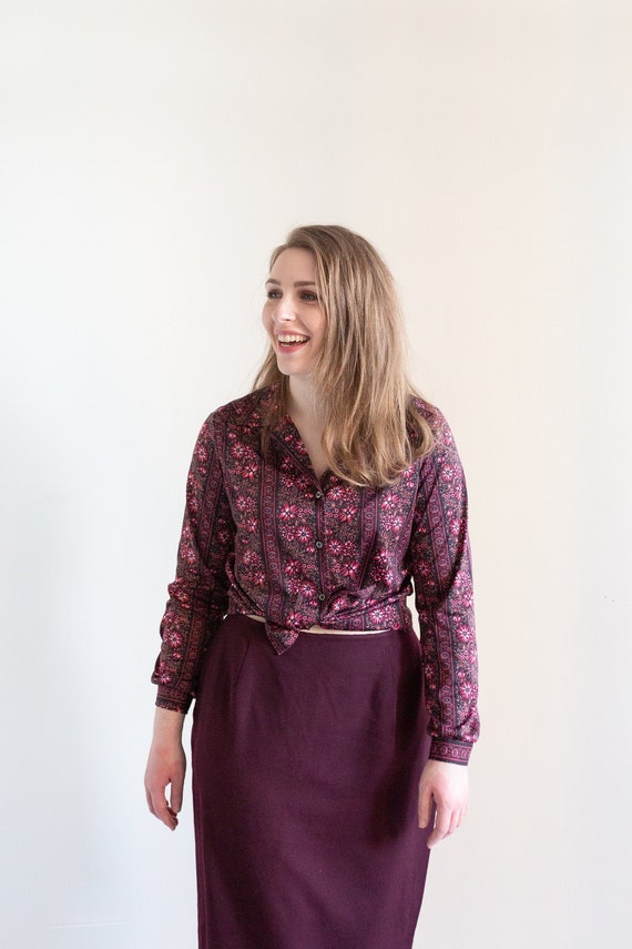 Vintage 1970s pink floral blouse