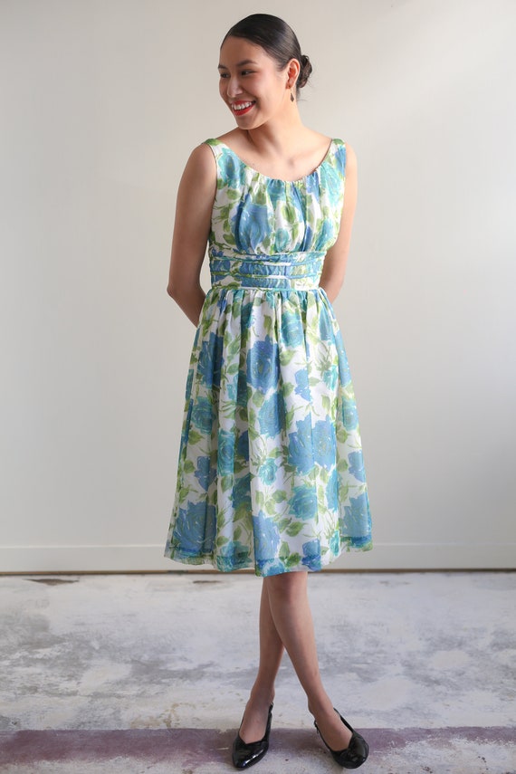 Vintage 1950s floral chiffon dress