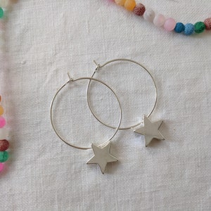 Star hoop earrings | Silver hoop earrings