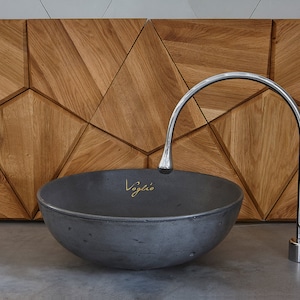 Bathroom Vanity Top Sink | Round Sink | Bathroom Vessel Sink | Wash Basin | Anthracite Color, Counter top Sink  | Handmade artisan product