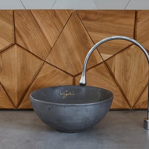 Bathroom vanity top sink | Counter top concrete sink | Bathroom, Round Vessel Sink | Anthracite color | Handmade cabinet top washbasin