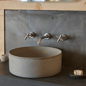 Bathroom, Round Sink | Light Grey Counter top Sink | Vessel sink | Bathroom vanity top washbasin. Classic design made of concrete wash basin