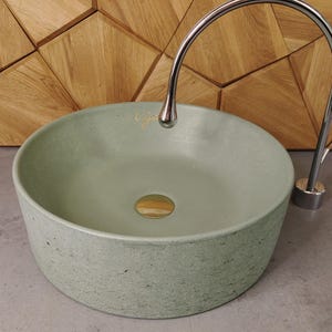 Bathroom washbasin | Concrete, Round washbasin |  Vessel Sink | Vanity top, pistachio color concrete washbasin | Artisan handmade washbasin