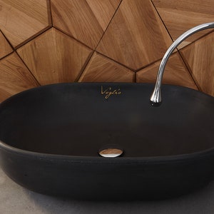BLACK Sink | Vanity Top Concrete Sink | Bathroom Countertop Vessel Sink |  Oval shape large size sink | Handmade Artisan Washbasin